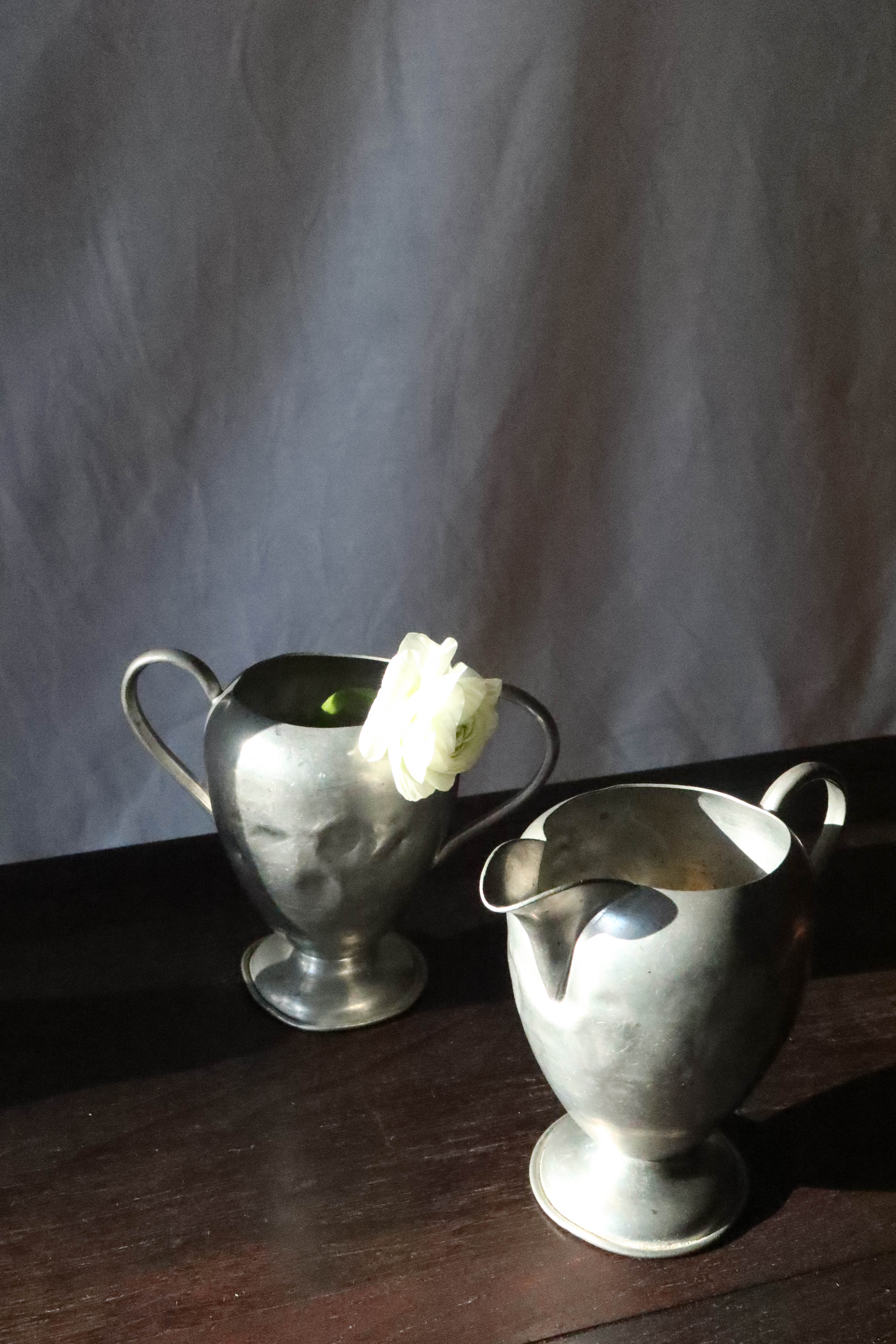 Vintage Pewter Vase and Pitcher Set