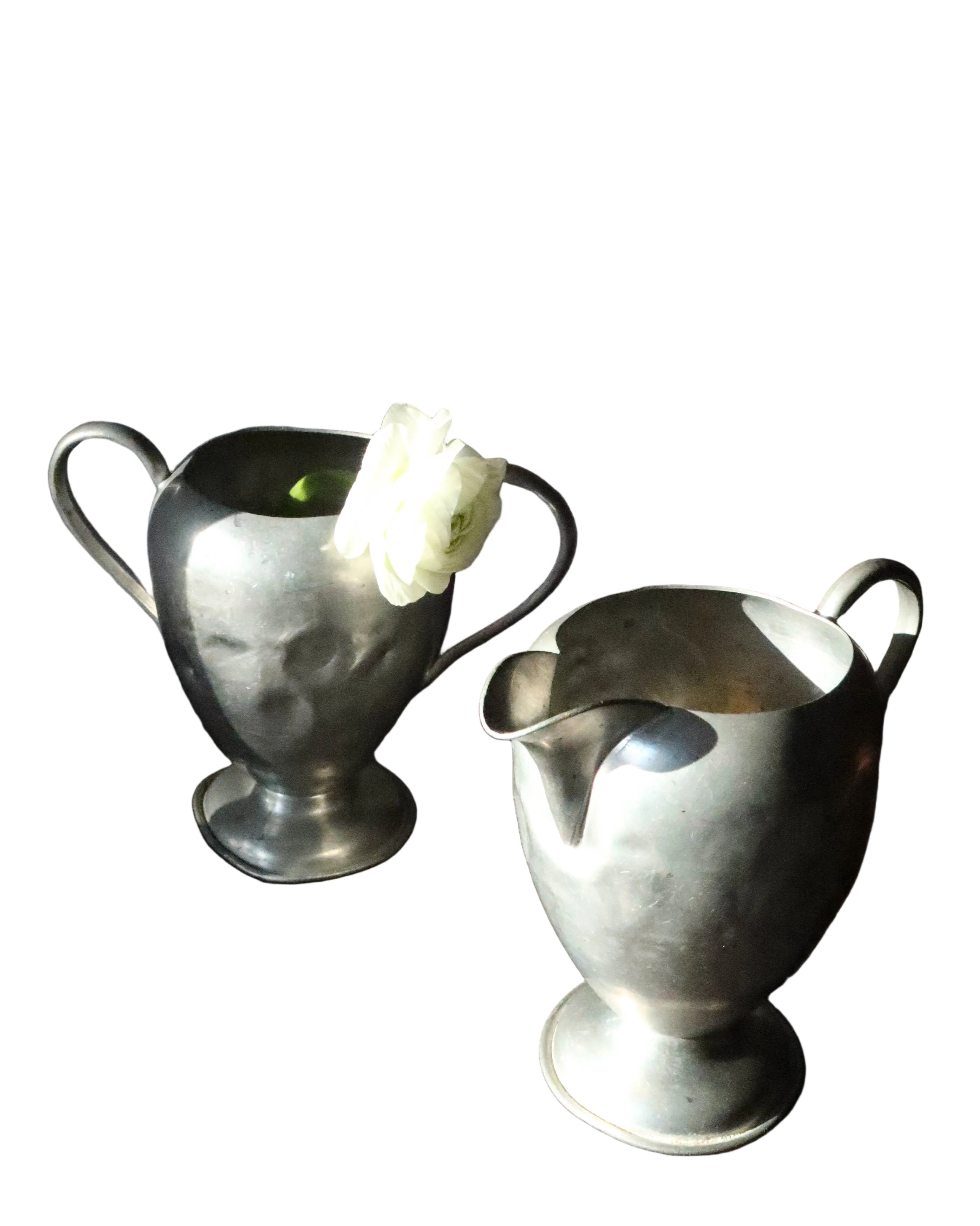 Vintage Pewter Vase and Pitcher Set