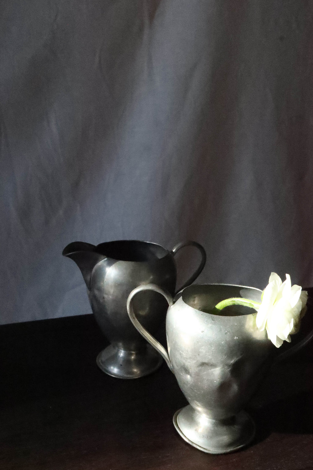 Vintage Pewter Vase and Pitcher Set