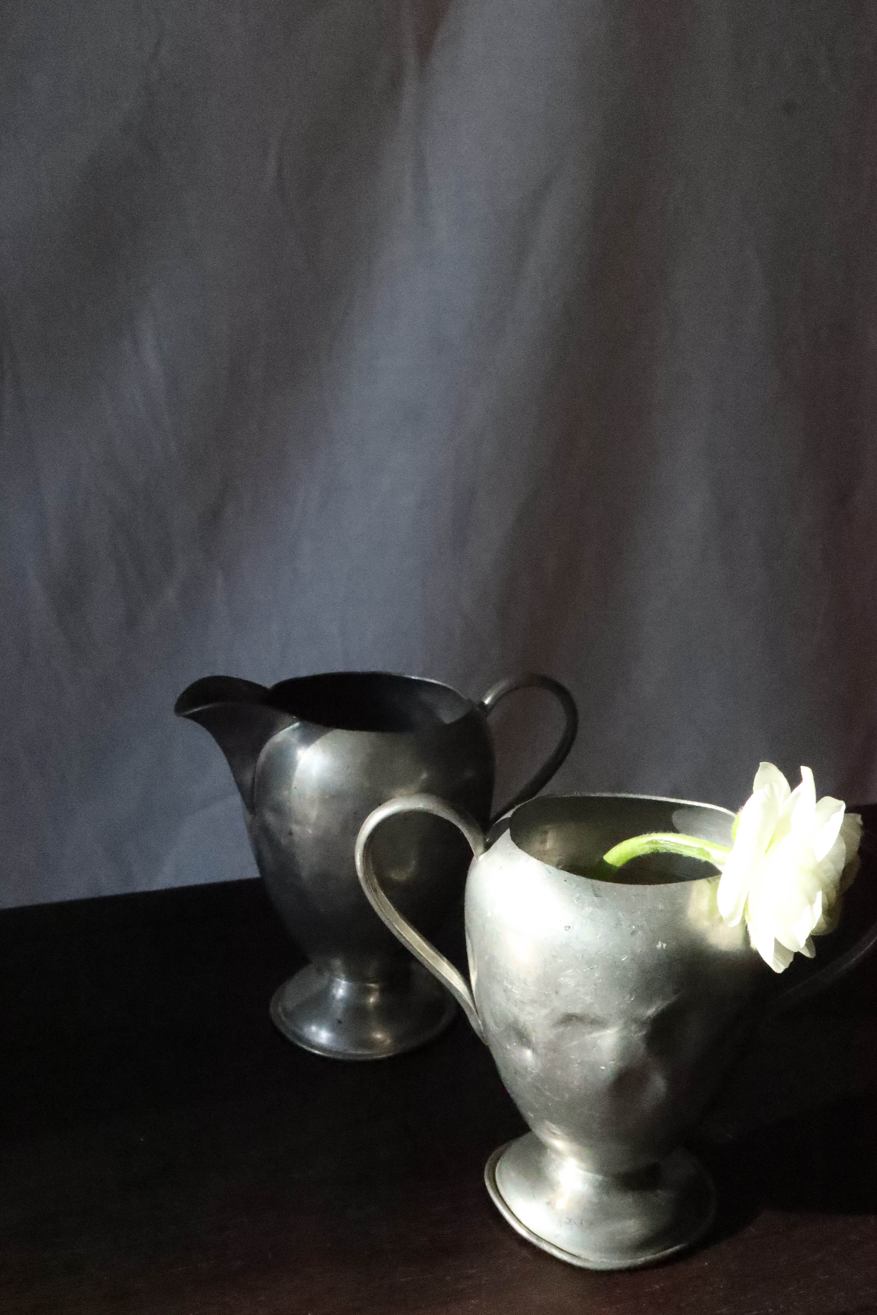 Vintage Pewter Vase and Pitcher Set