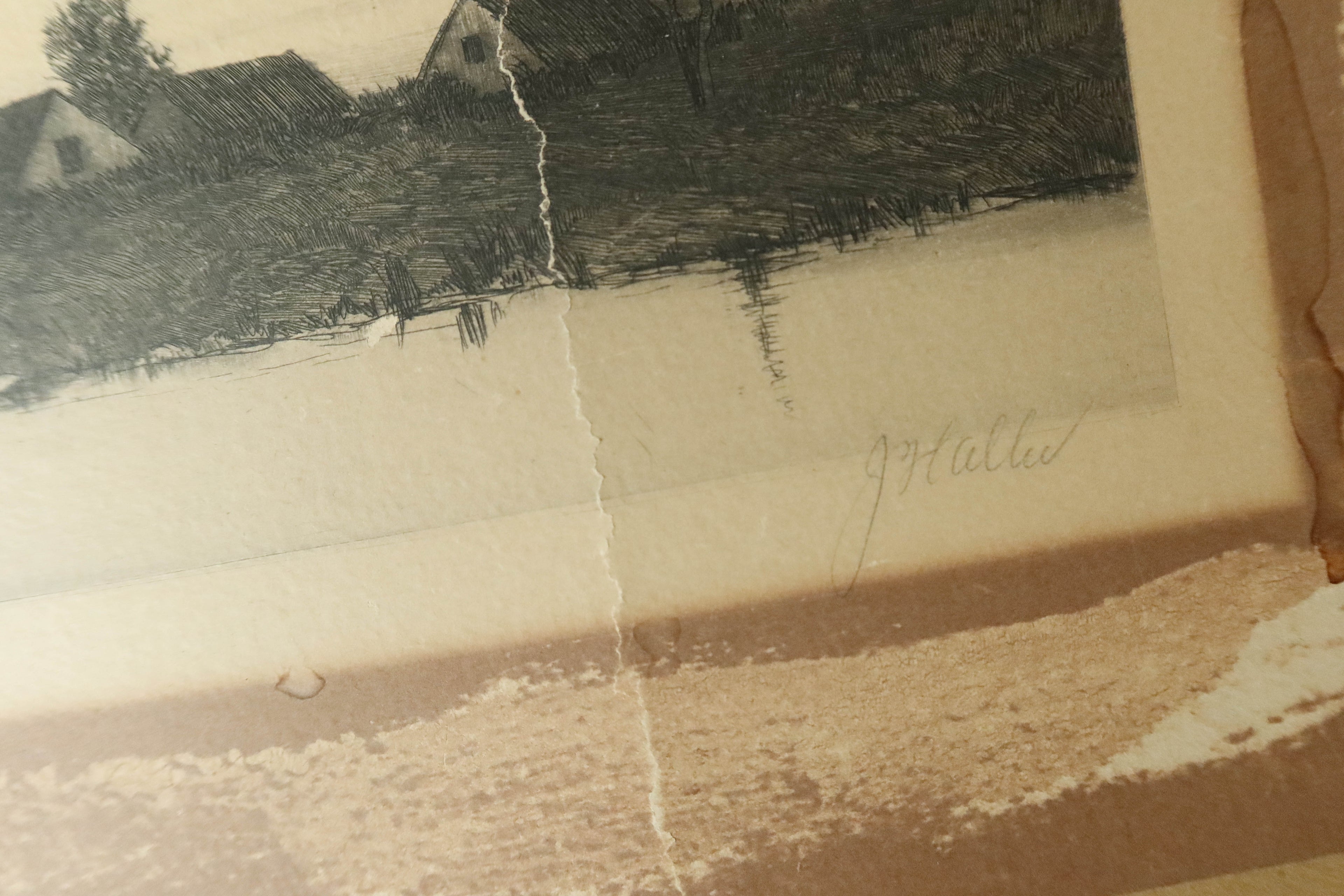 Antique 1890 Countryside Etching by Alfred J. Haller