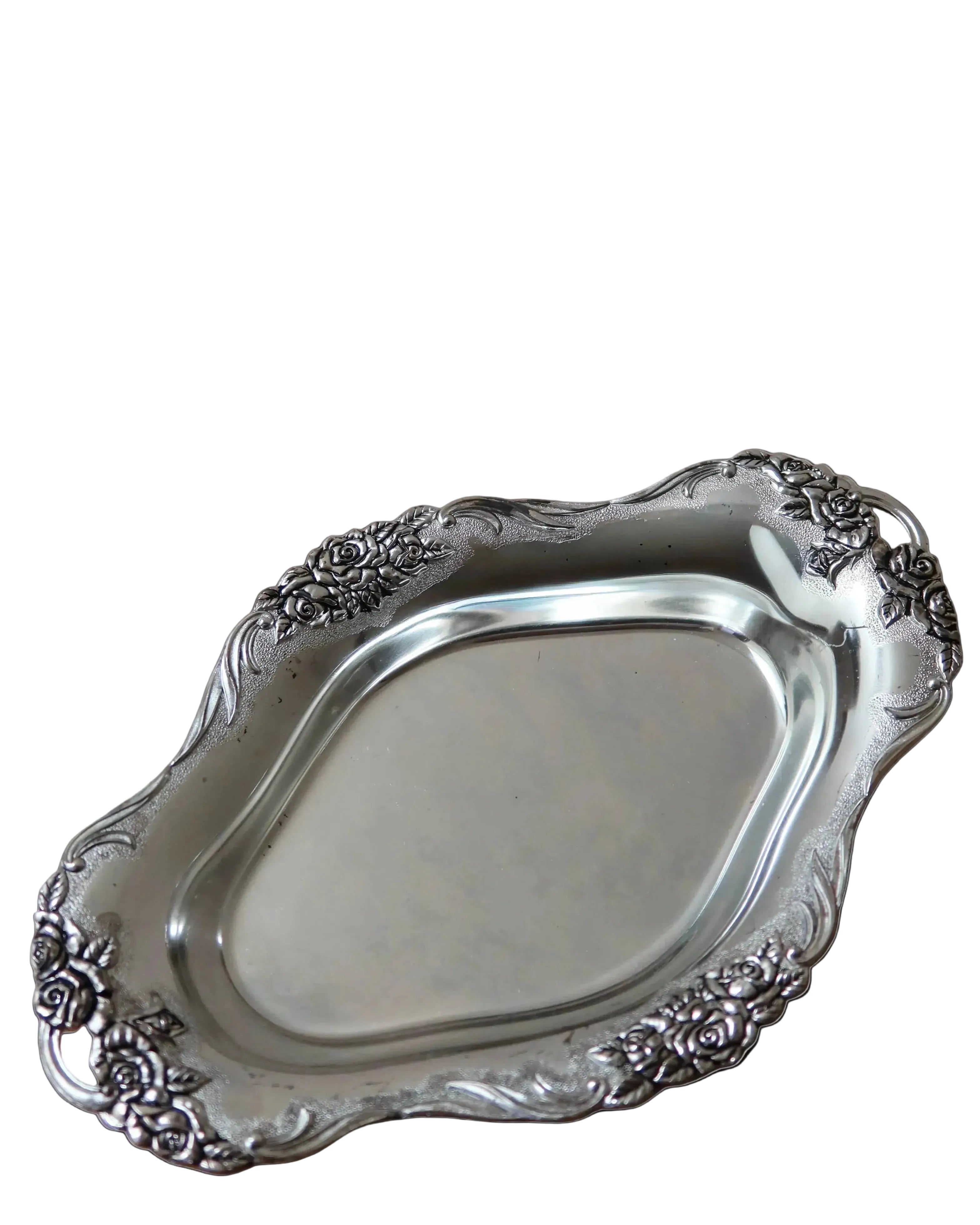 Floral Antique Silverplate Tray