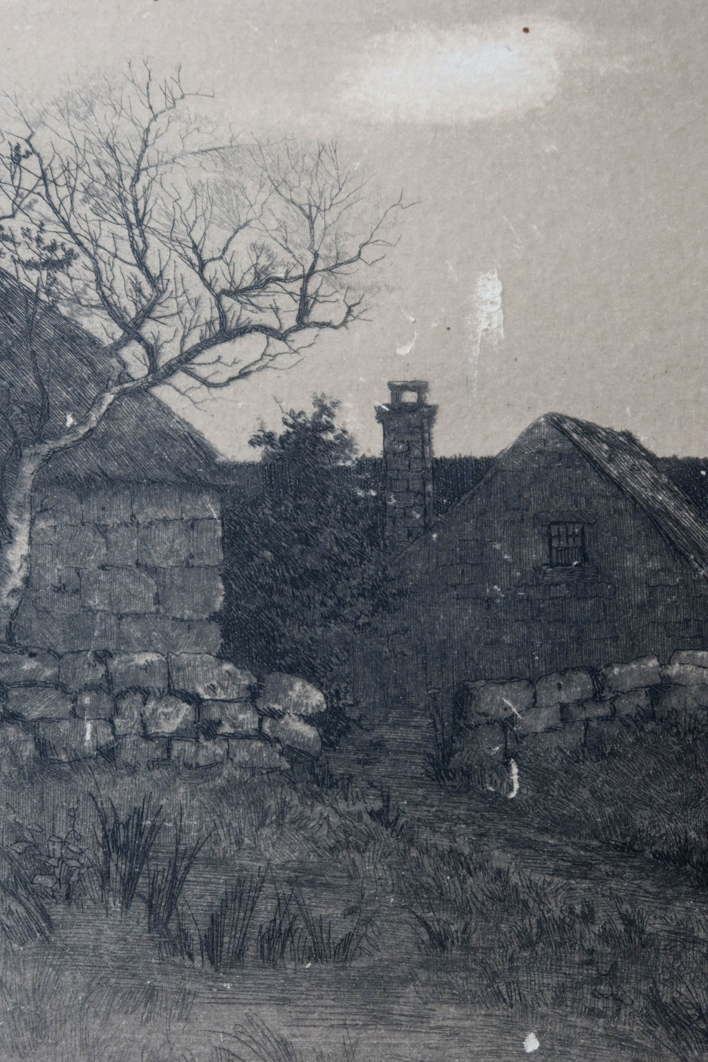 Antique 1890 Countryside Etching by Alfred J. Haller