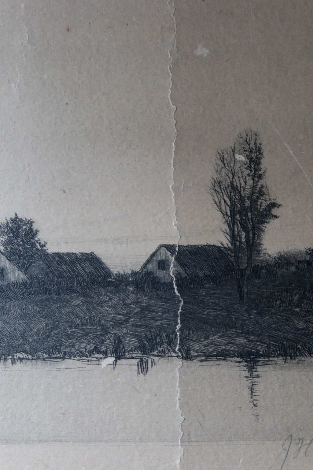Antique 1890 Countryside Etching by Alfred J. Haller