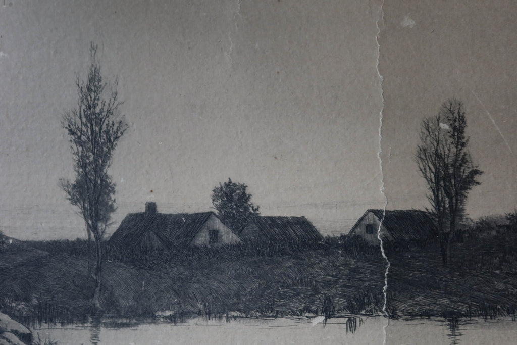 Antique 1890 Countryside Etching by Alfred J. Haller