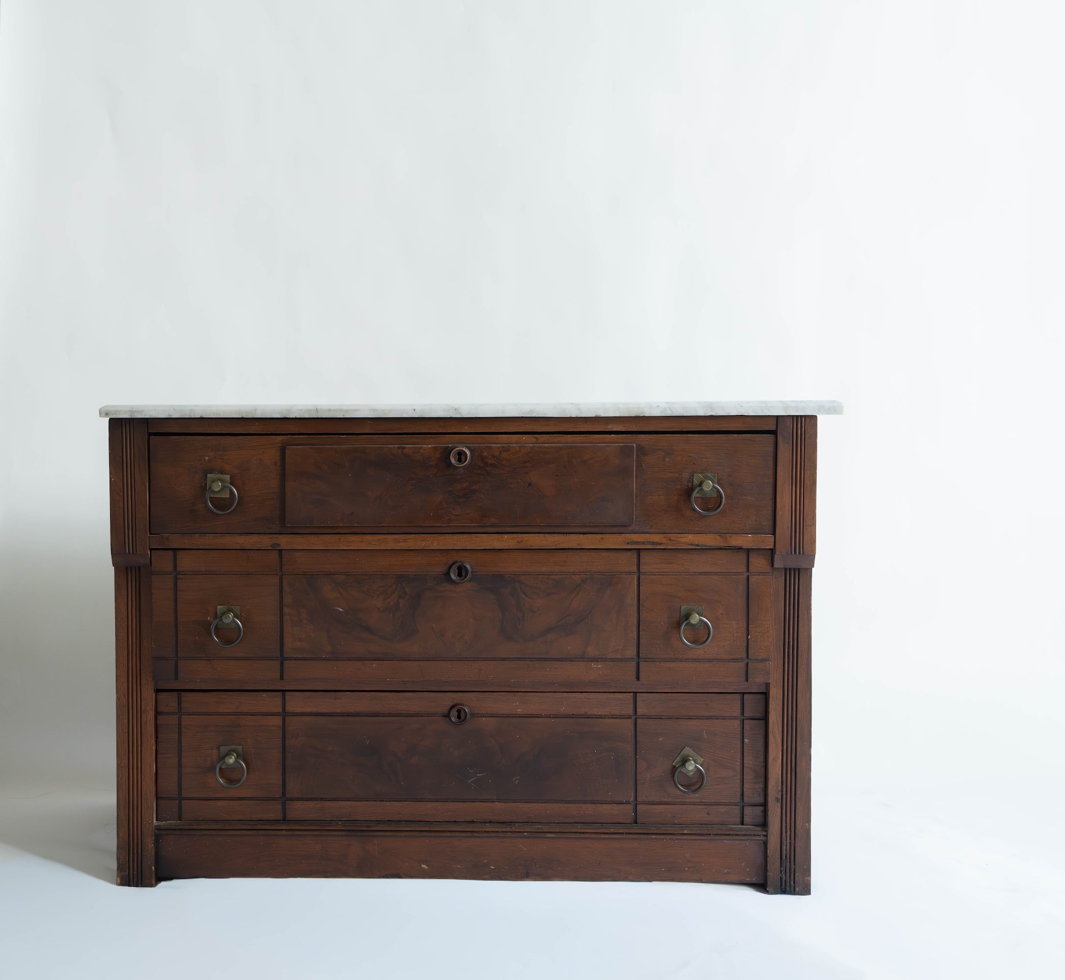 19th Century Antique Eastlake Marble and Walnut Burl Chest