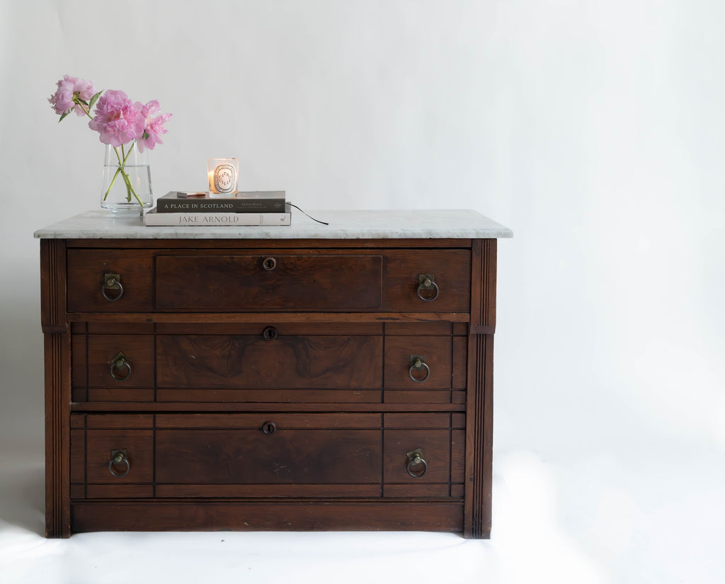 19th Century Antique Eastlake Marble and Walnut Burl Chest