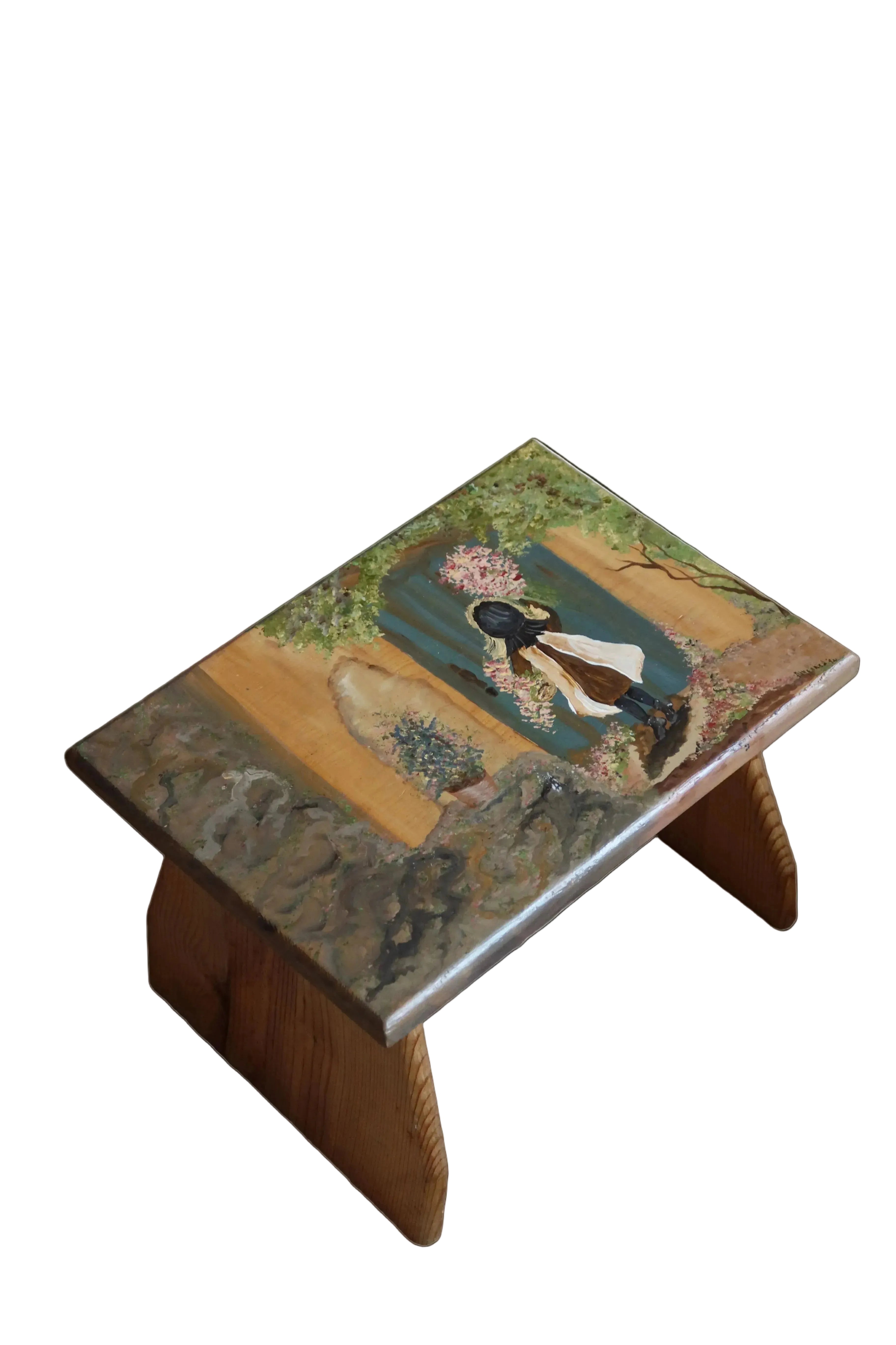 Folk Art Hand Painted Vintage Stool