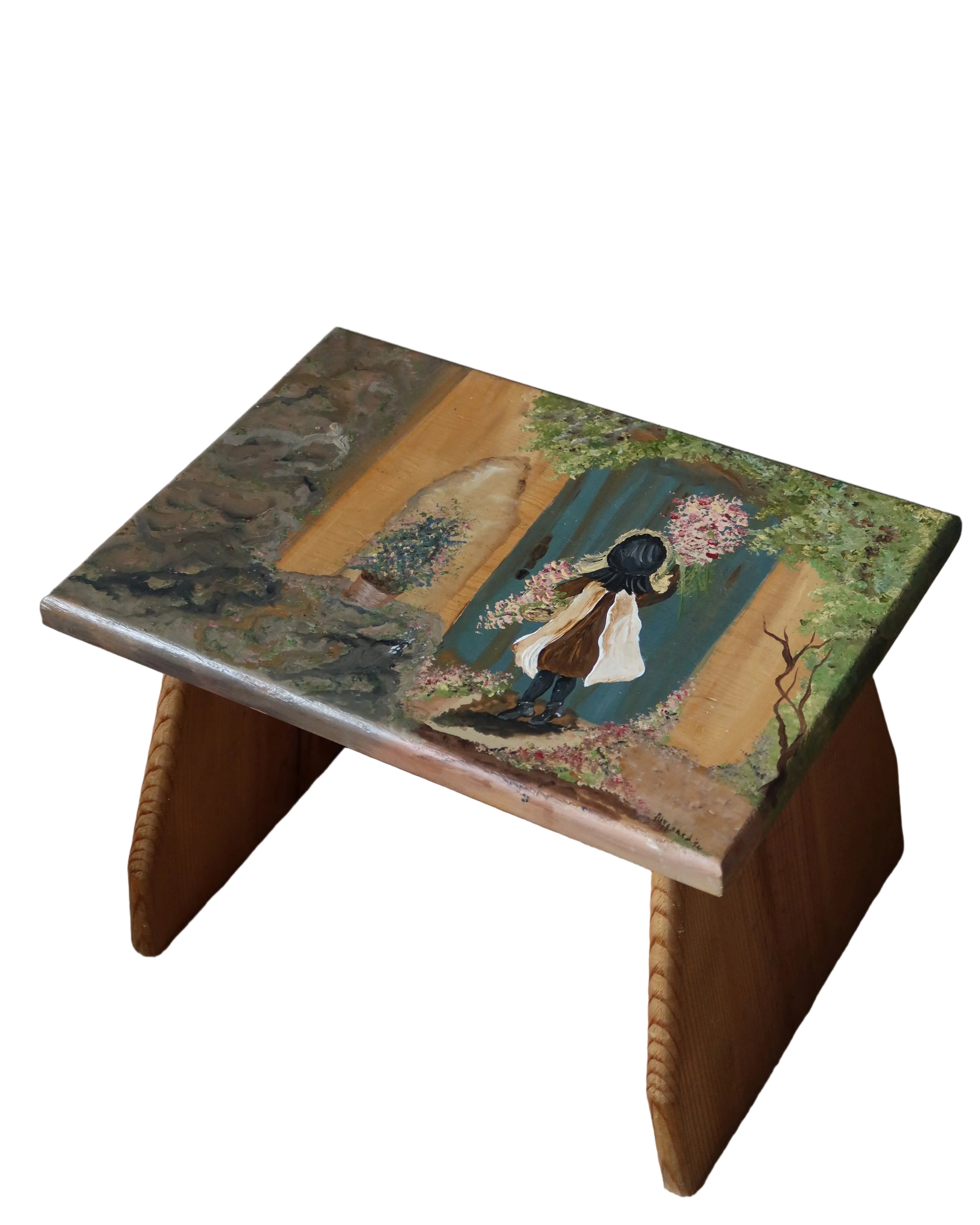 Folk Art Hand Painted Vintage Stool